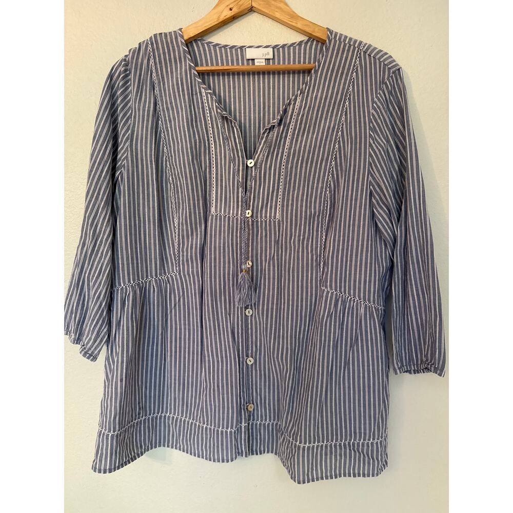 J.Jill Striped Cotton Boho Peasant Style Top